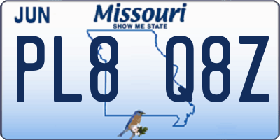 MO license plate PL8Q8Z