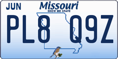 MO license plate PL8Q9Z