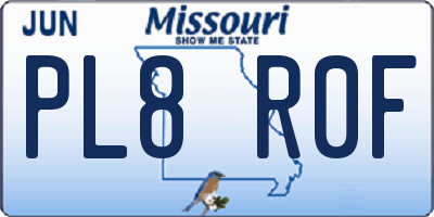 MO license plate PL8R0F