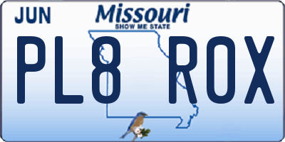 MO license plate PL8R0X