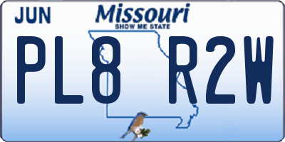 MO license plate PL8R2W