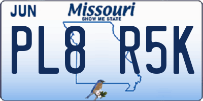 MO license plate PL8R5K