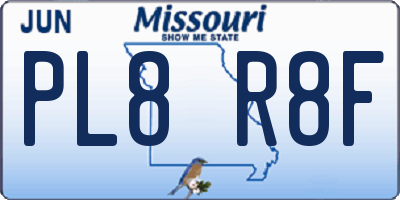 MO license plate PL8R8F