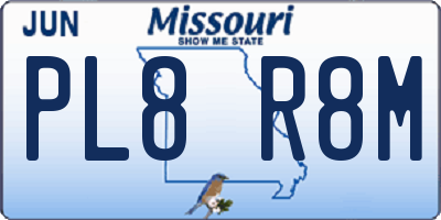 MO license plate PL8R8M