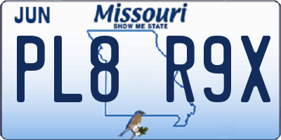 MO license plate PL8R9X