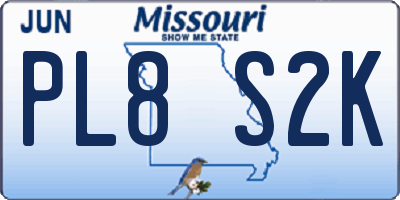 MO license plate PL8S2K