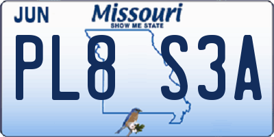MO license plate PL8S3A