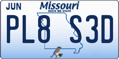 MO license plate PL8S3D