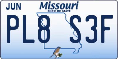 MO license plate PL8S3F