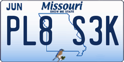 MO license plate PL8S3K