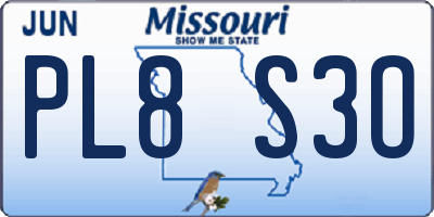 MO license plate PL8S3O