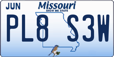 MO license plate PL8S3W
