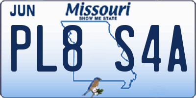 MO license plate PL8S4A
