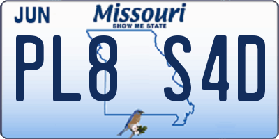 MO license plate PL8S4D