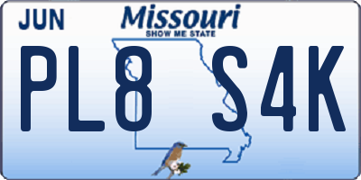 MO license plate PL8S4K