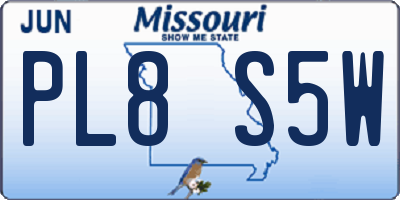 MO license plate PL8S5W