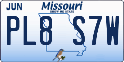 MO license plate PL8S7W