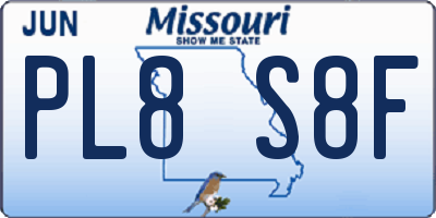 MO license plate PL8S8F