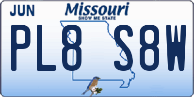 MO license plate PL8S8W