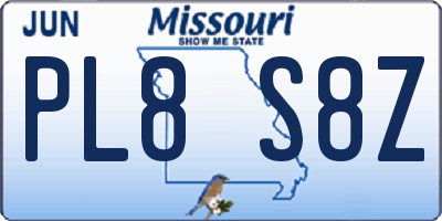 MO license plate PL8S8Z