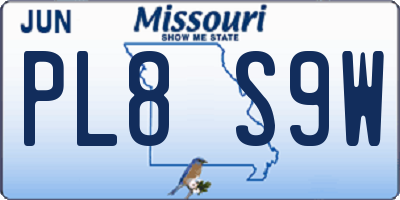 MO license plate PL8S9W