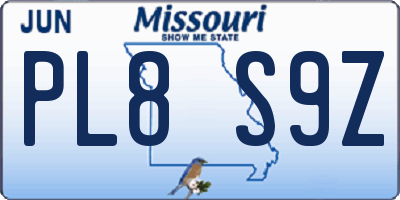 MO license plate PL8S9Z
