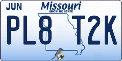 MO license plate PL8T2K
