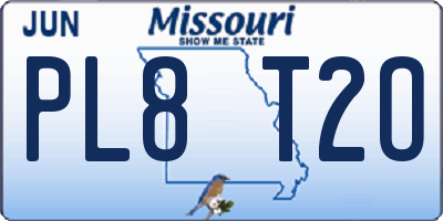 MO license plate PL8T2O