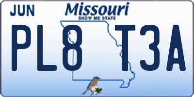 MO license plate PL8T3A