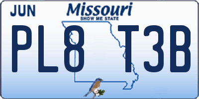 MO license plate PL8T3B