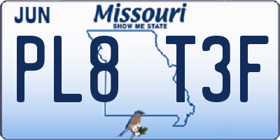 MO license plate PL8T3F