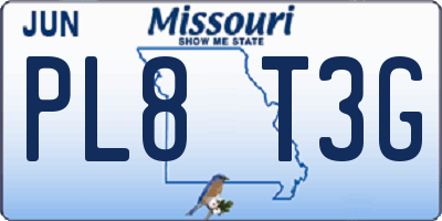 MO license plate PL8T3G