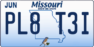 MO license plate PL8T3I