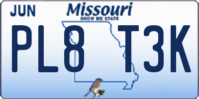 MO license plate PL8T3K