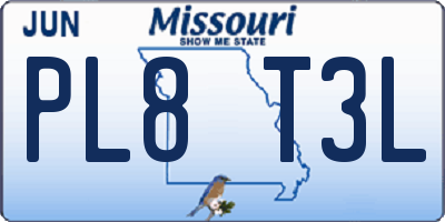 MO license plate PL8T3L