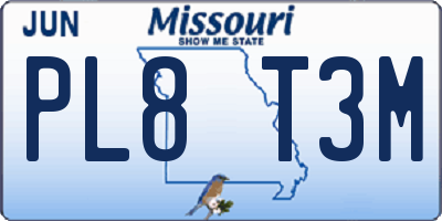 MO license plate PL8T3M