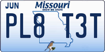 MO license plate PL8T3T