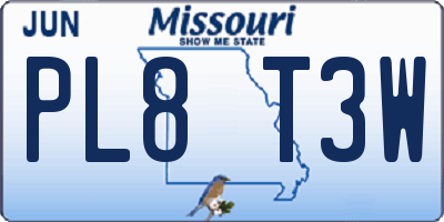 MO license plate PL8T3W