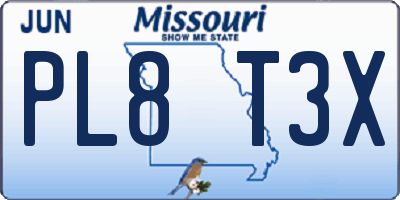 MO license plate PL8T3X