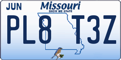 MO license plate PL8T3Z