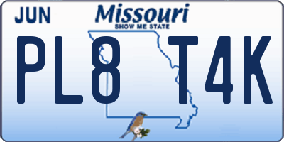 MO license plate PL8T4K