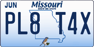 MO license plate PL8T4X