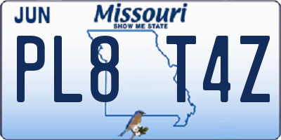MO license plate PL8T4Z