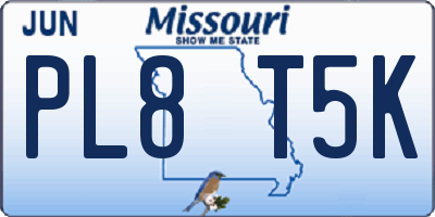 MO license plate PL8T5K
