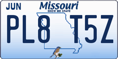 MO license plate PL8T5Z