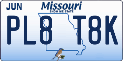 MO license plate PL8T8K