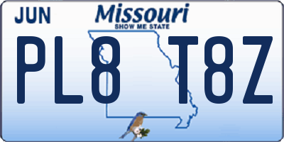 MO license plate PL8T8Z