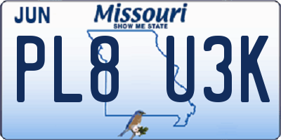 MO license plate PL8U3K
