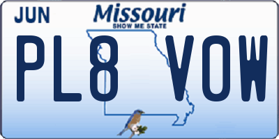 MO license plate PL8V0W