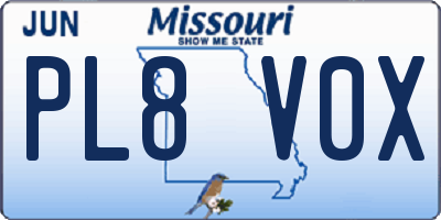 MO license plate PL8V0X